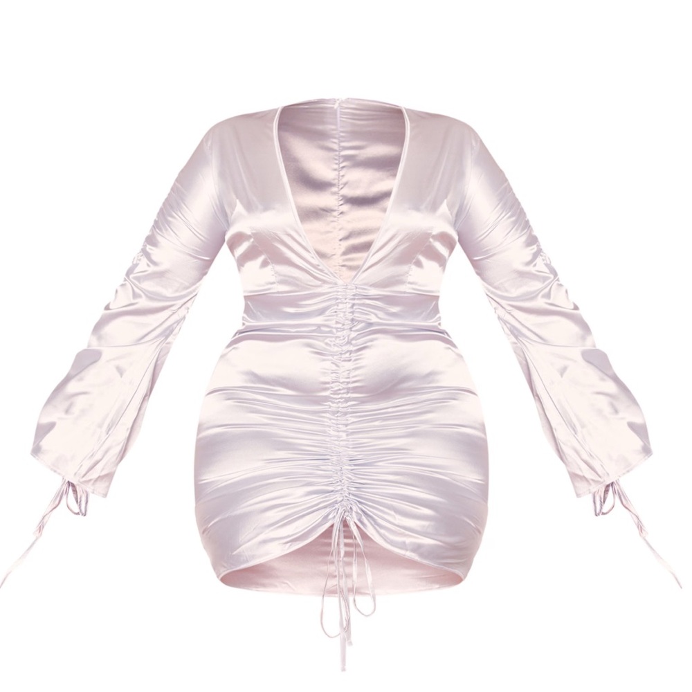 PLT Plus Silver Plunge Ruched Front Dress